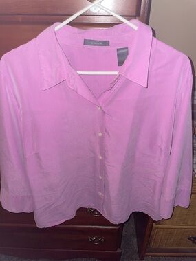 Liz Claiborne Light Pink Button-Front Collared Blouse